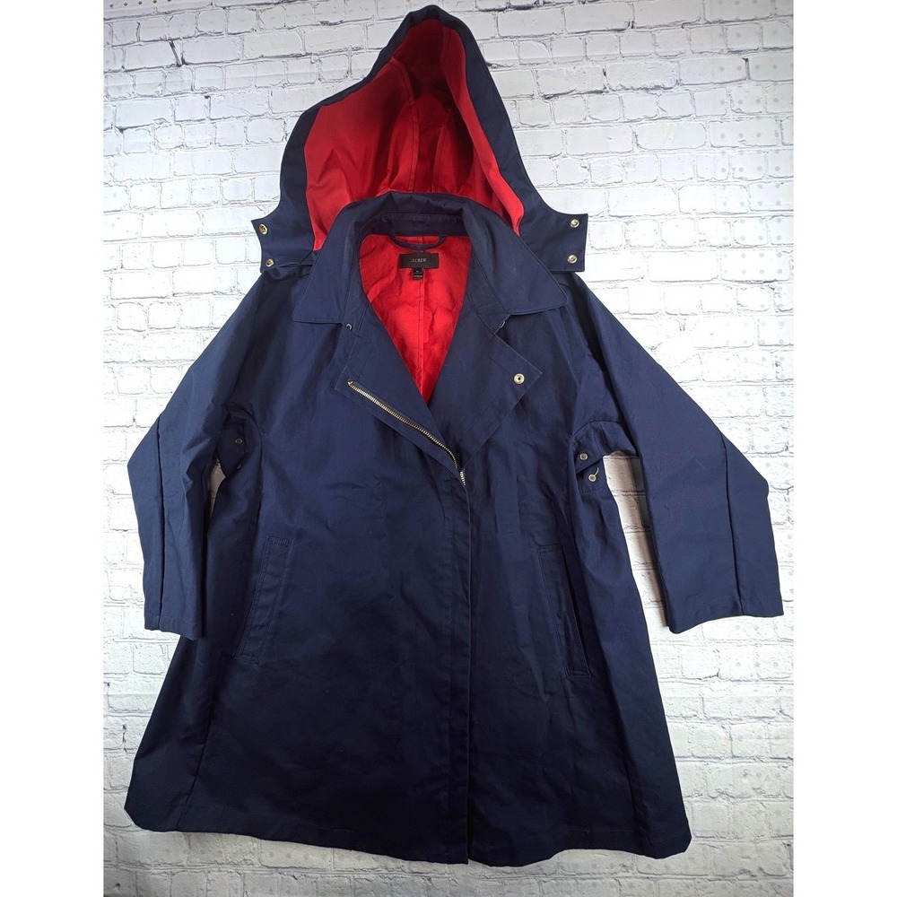 J.Crew Jacket Women XL Navy Blue Asymmetrical Zip Hooded Utility Coat